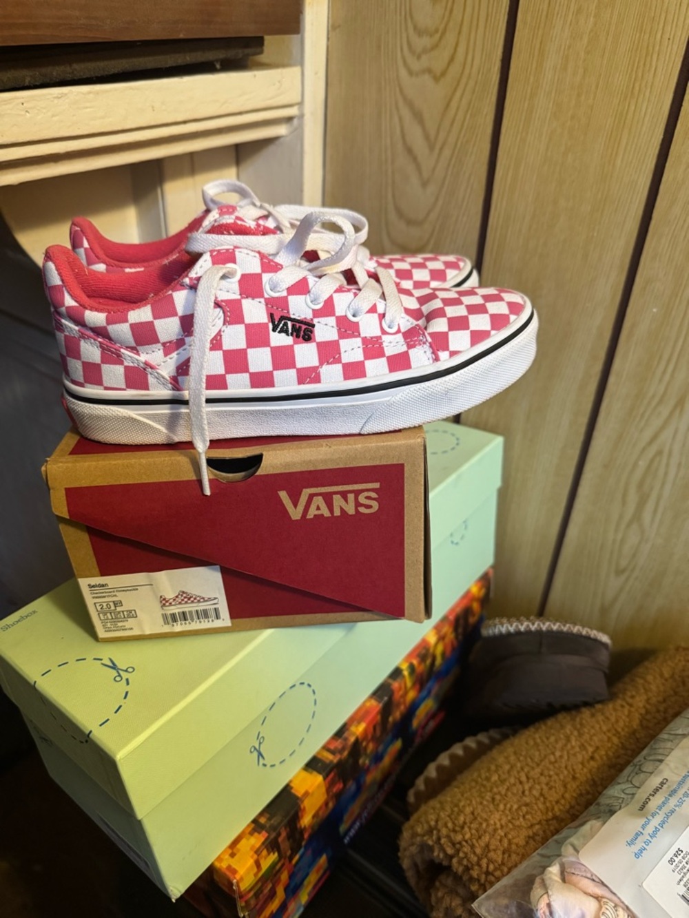 Vans Kids Pink and White Checkerboard Low Top Sneakers